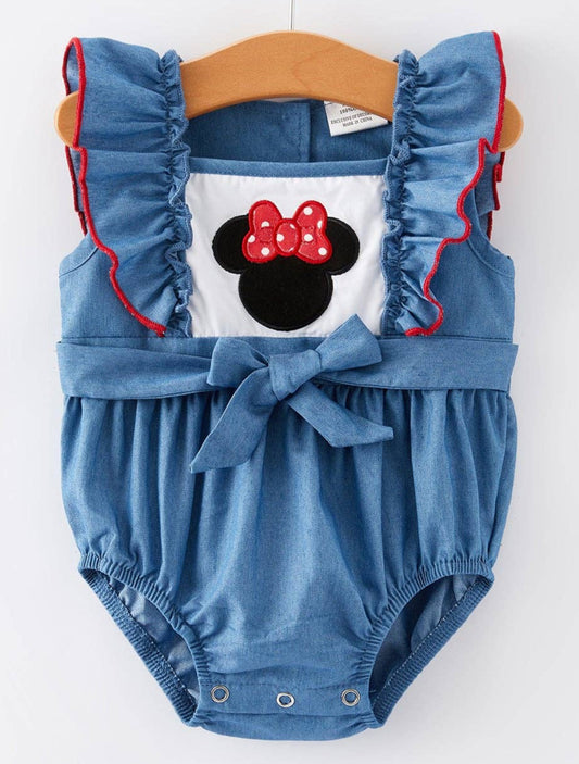 Minnie Applique Flying Sleeve Girls' Romper: