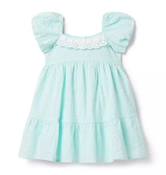 Eyelet Trim Puff Sleeve Dress Mint -3