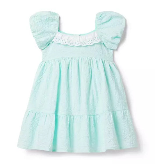Eyelet Trim Puff Sleeve Dress Mint -3