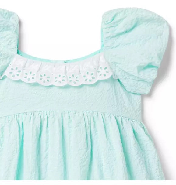 Eyelet Trim Puff Sleeve Dress Mint -3