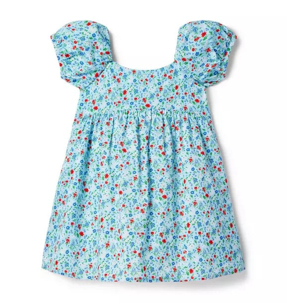 Floral Puff Sleeve Dress Blue 2T