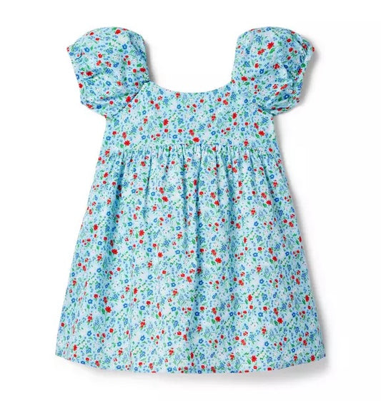 Floral Puff Sleeve Dress Blue 2T