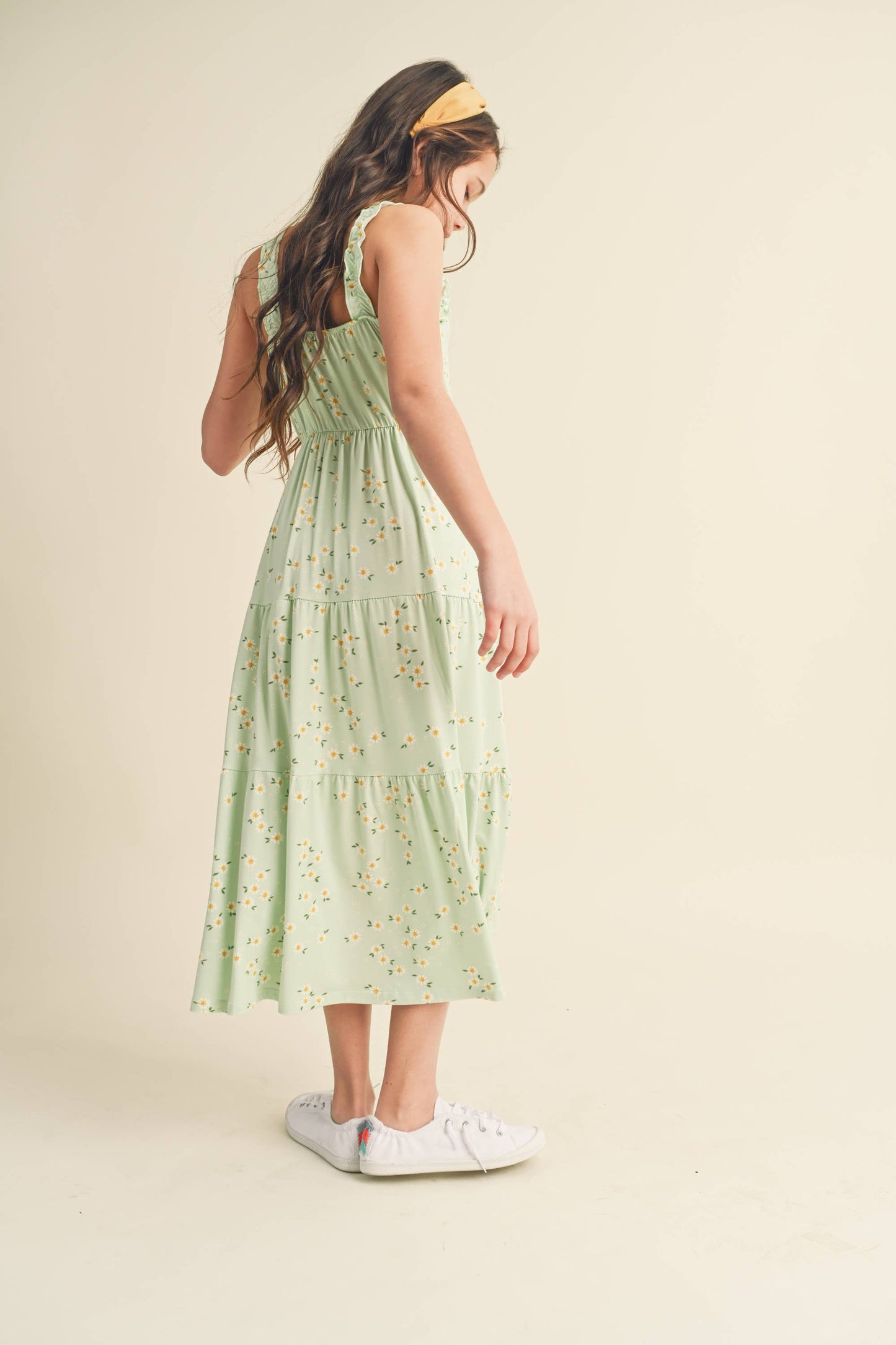RUFFLE TIERED MAXI DRESS GREEN FLORAL
