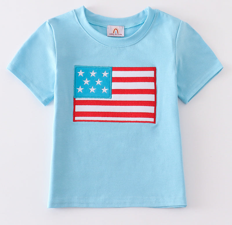 Patriotic Flag Applique Boy Shirt