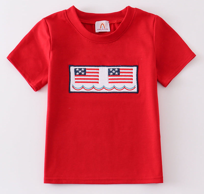 Patriotic Flag Boy Smocked Shirt