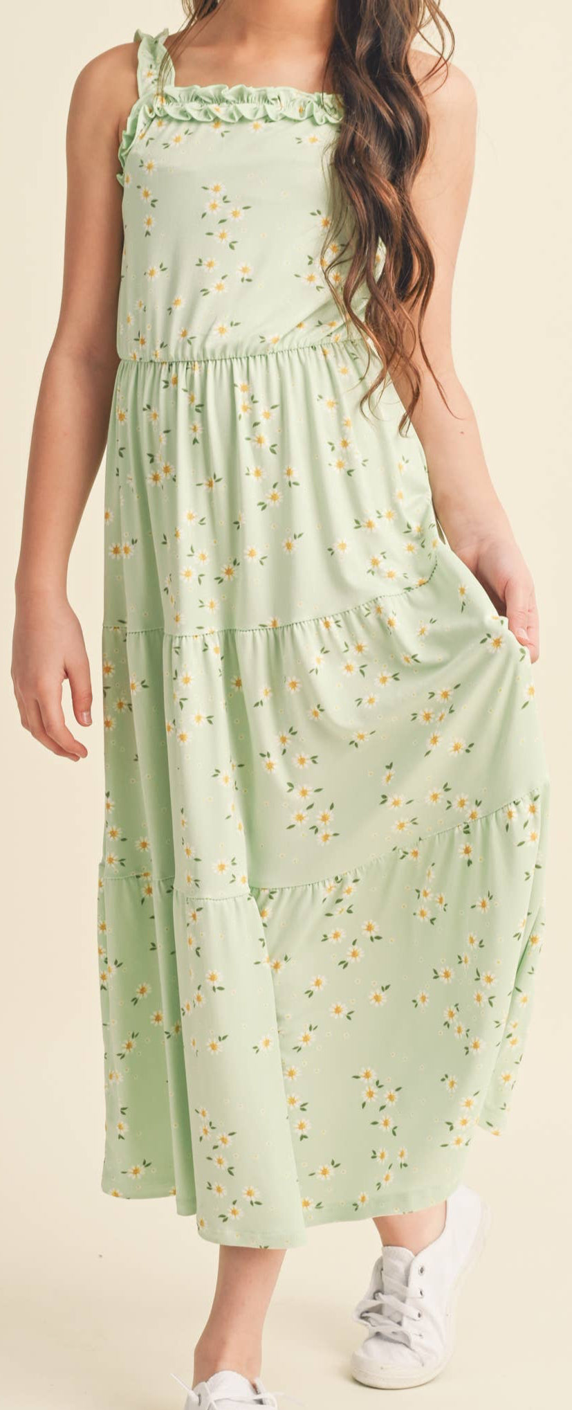 RUFFLE TIERED MAXI DRESS GREEN FLORAL