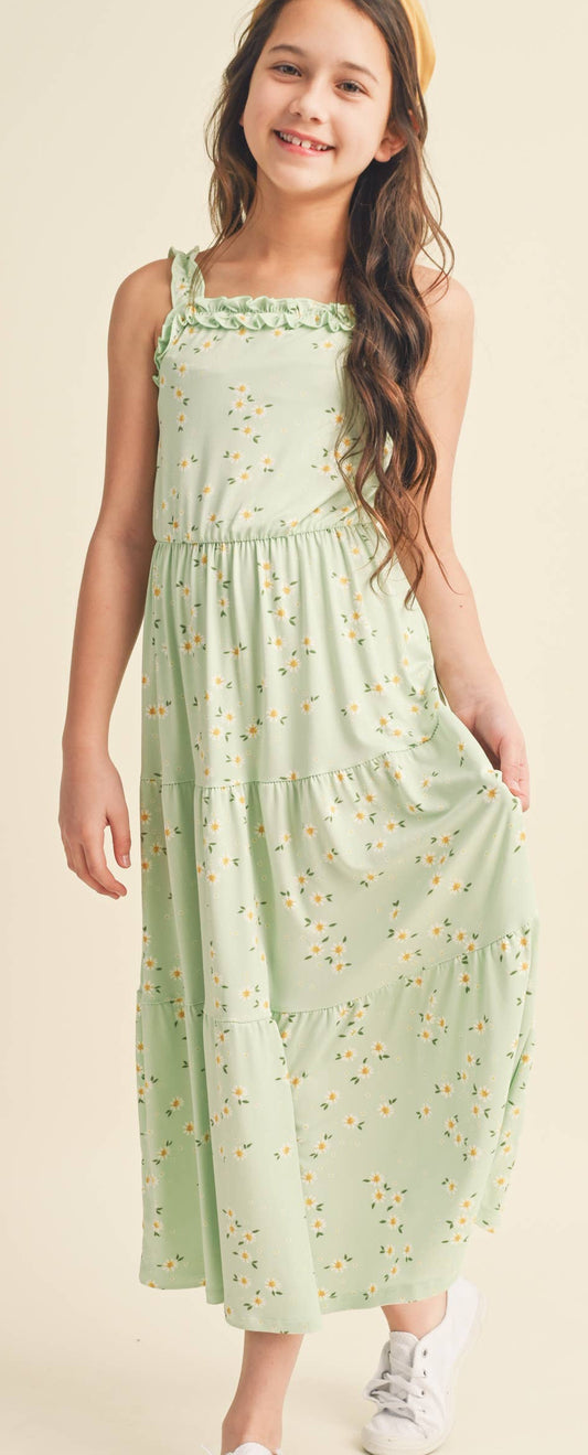 RUFFLE TIERED Green  MAXI DRESS: