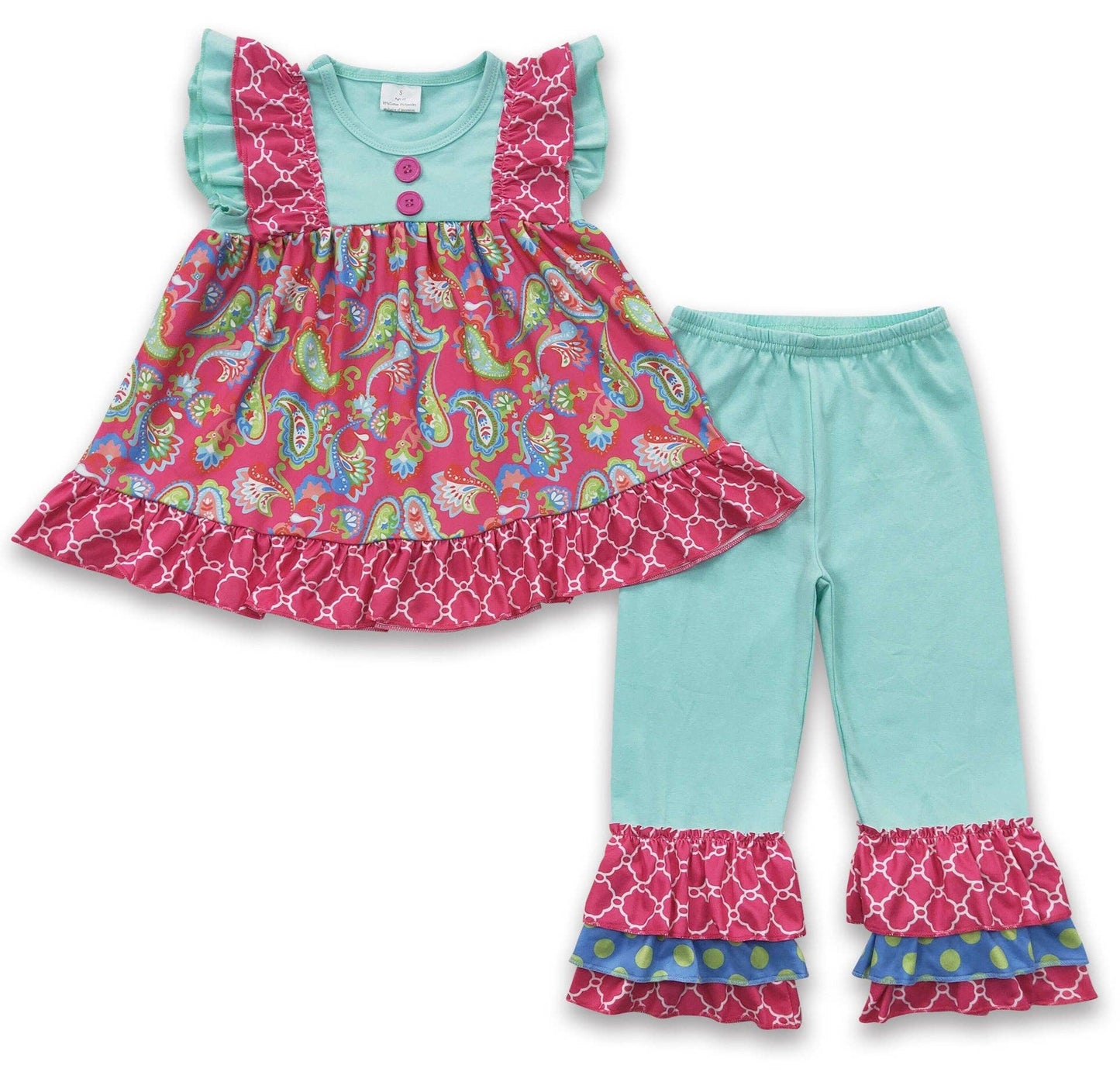 Girl Print Tunic Solid Pants Outfit: