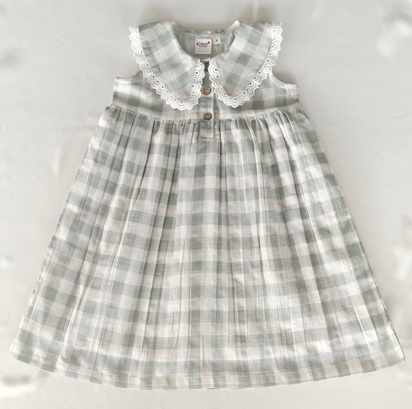 Sage Checks Dress with Delicate Lace Peter-Pan Collar (*Runs Big)