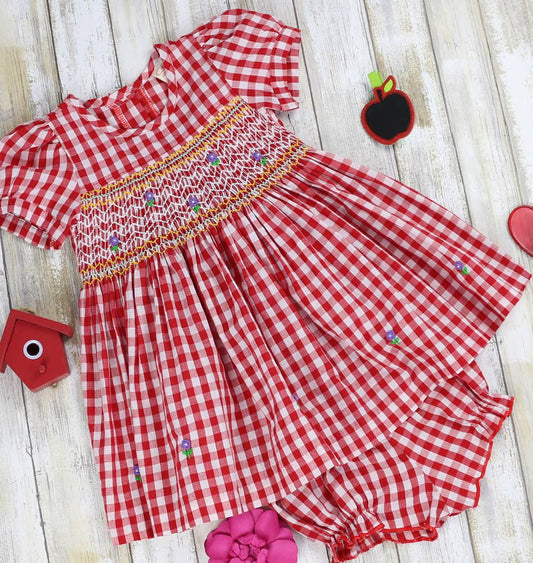 Red Gingham Hand Smocked Dress: Marie Louise Red Gingham