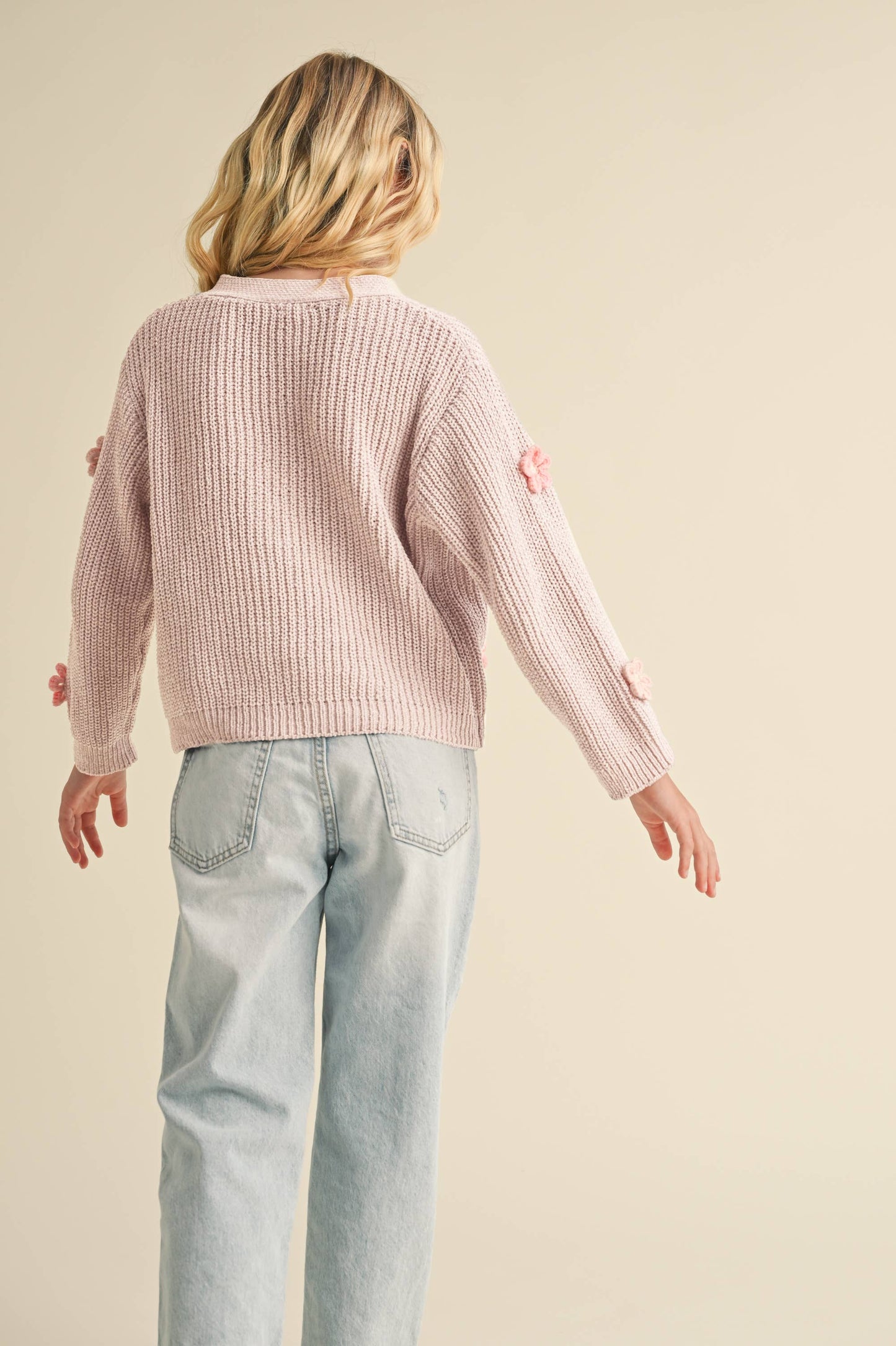 TWEEN GIRLS CARDIGAN WITH 3D CROCHET FLOW