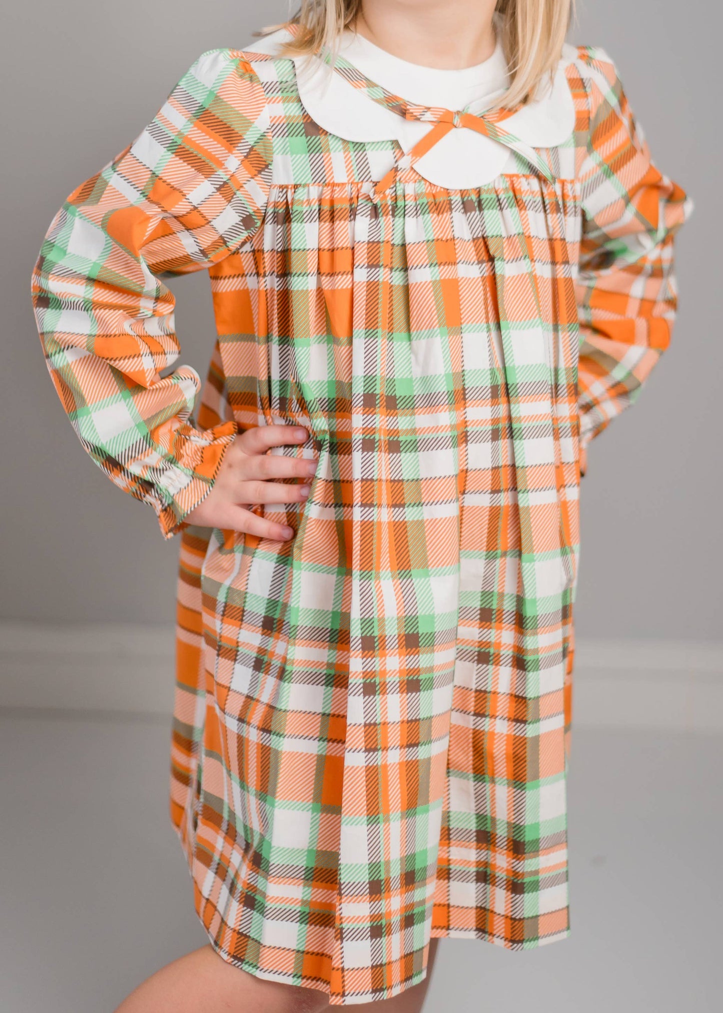 Autumn Plaid Scalloped Classic Bishop Collar Dress