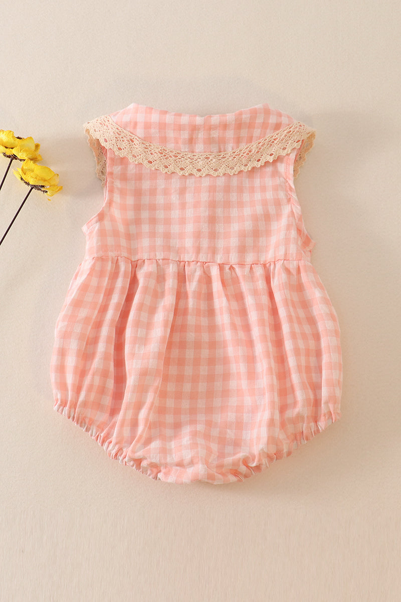 BLUSH PLAID LINEN BUTTON GIRL BUBBLE; 12M