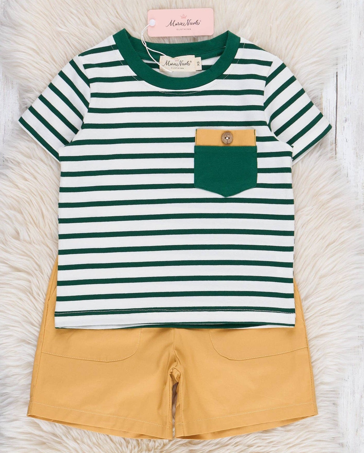 Striped Pocket Outfit Green and Gold Boy