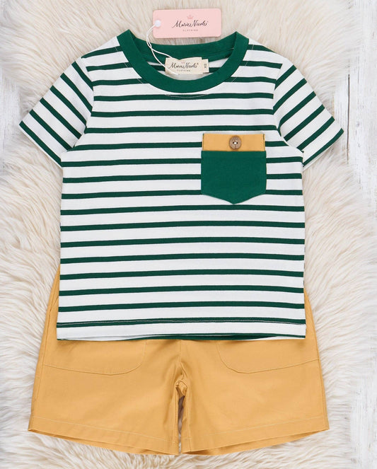 Striped Pocket Outfit Green and Gold Boy