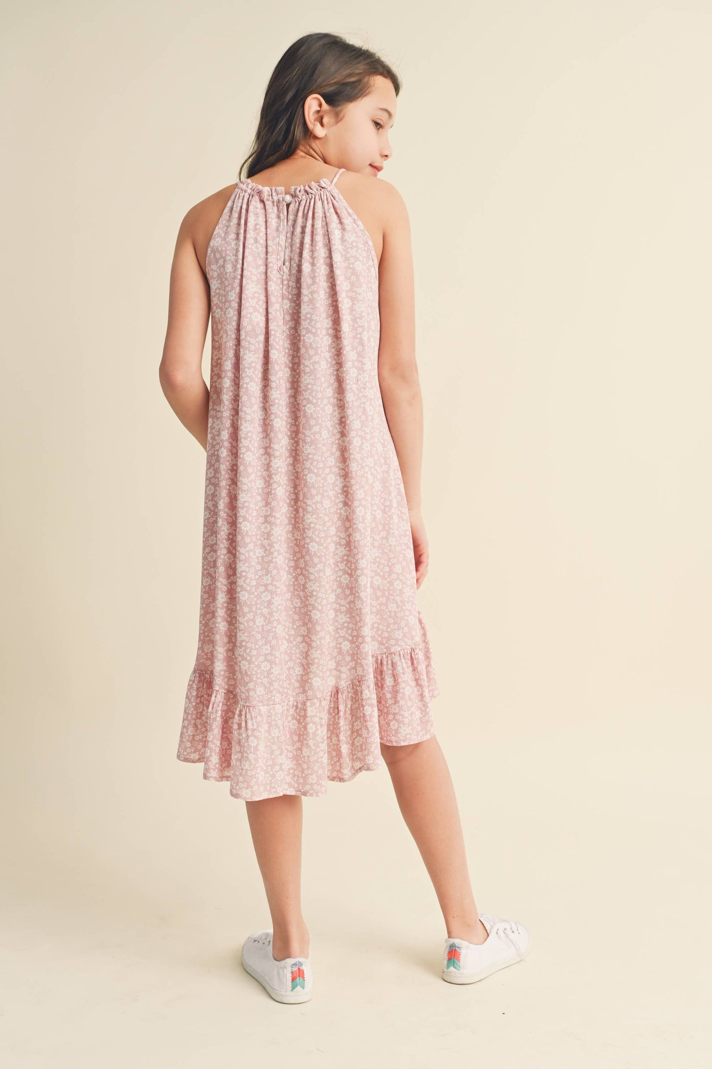 TWEEN GIRLS HALTER FLOUNCE DRESS BLUSH OFF WHITE