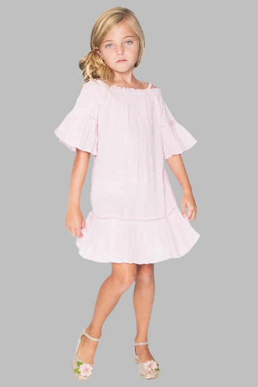 Light Pink Lace Detail Dress Tween Girls; 7 Years