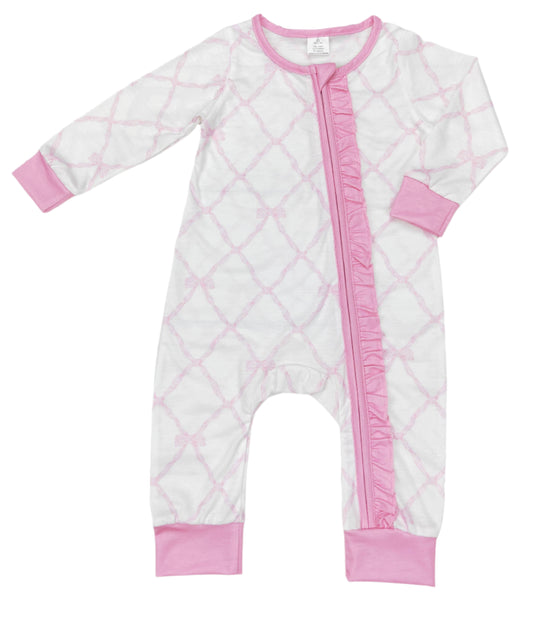 Baby Pink Bow Zippy Sleeper: 3-6M