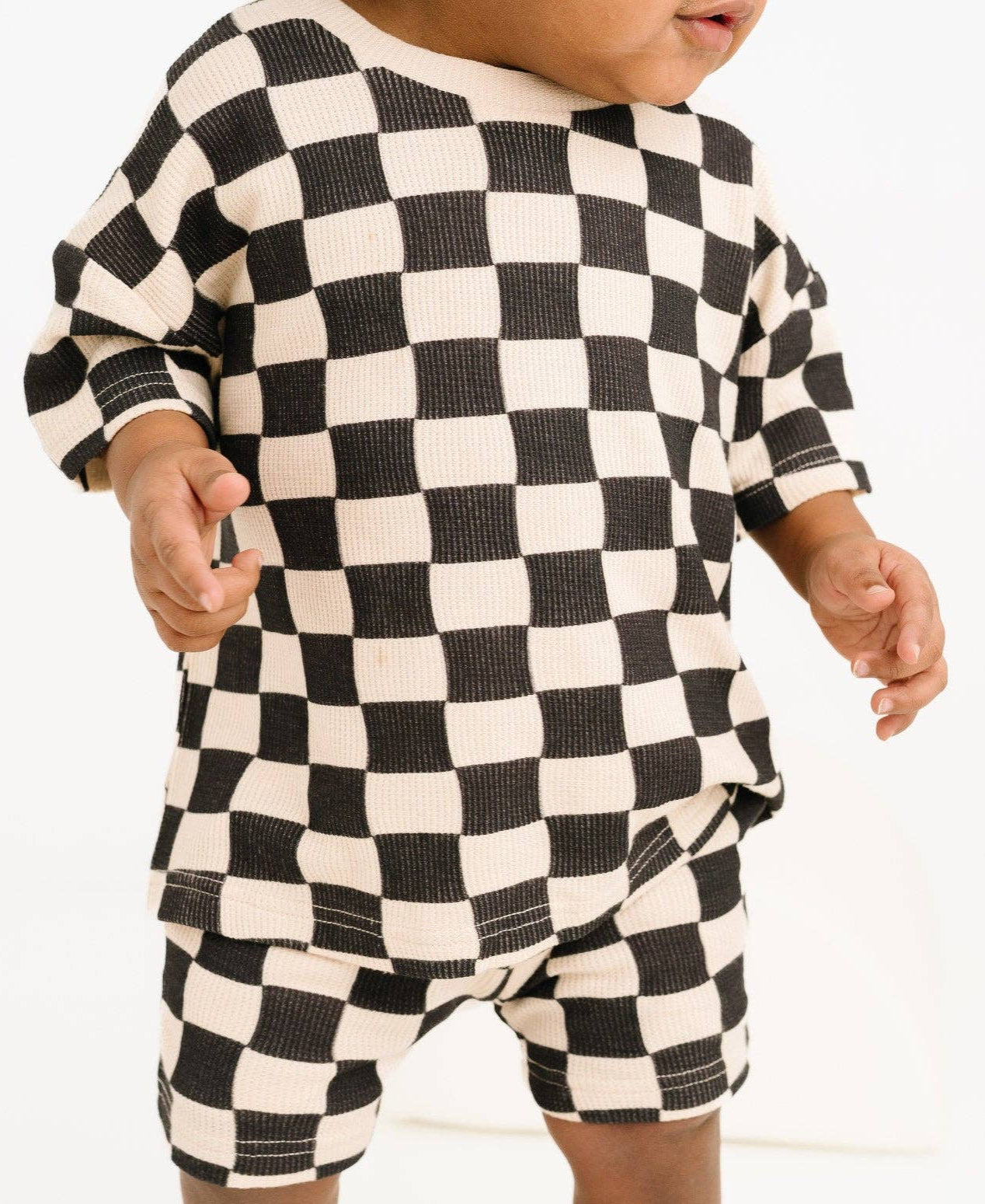 Black Checkered Waffle Bamboo Sleepwear Lounge and shorts set: