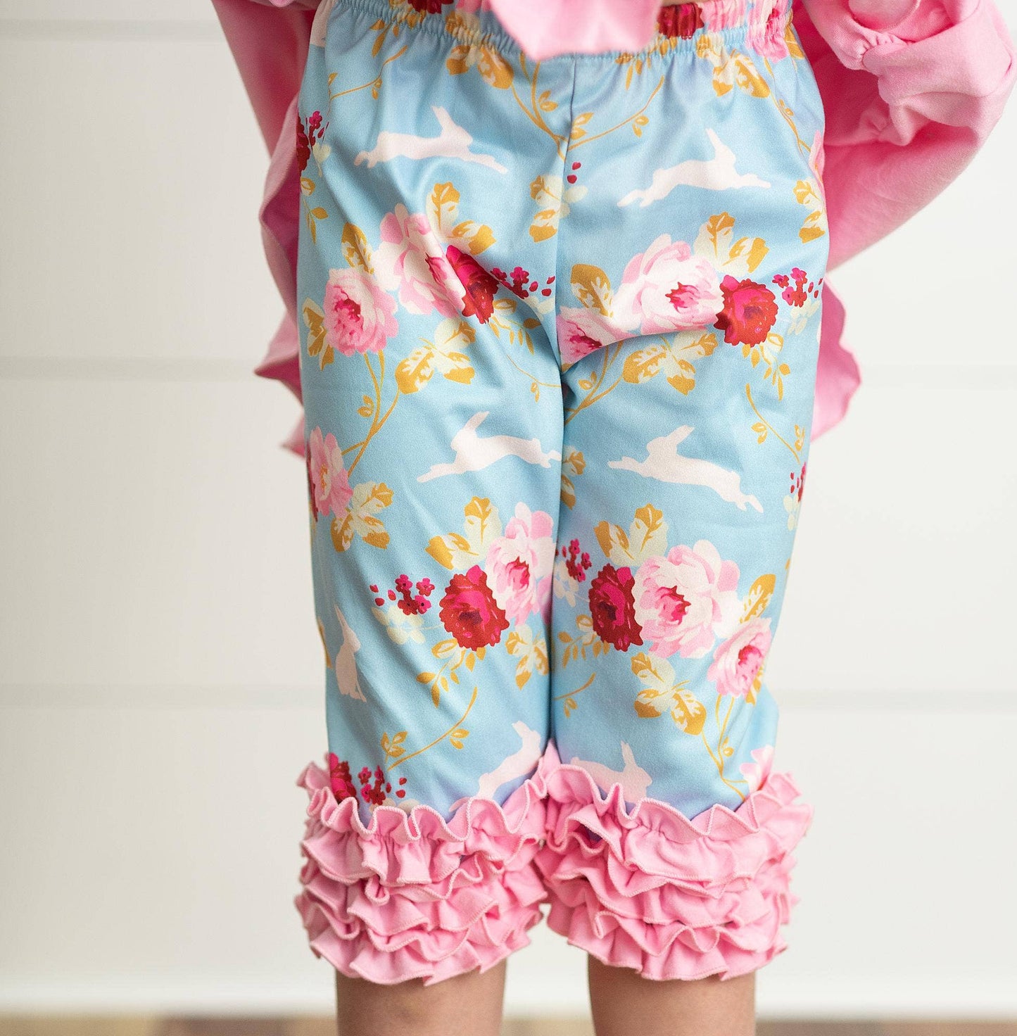 Girls Pink Floral Ruffle Set