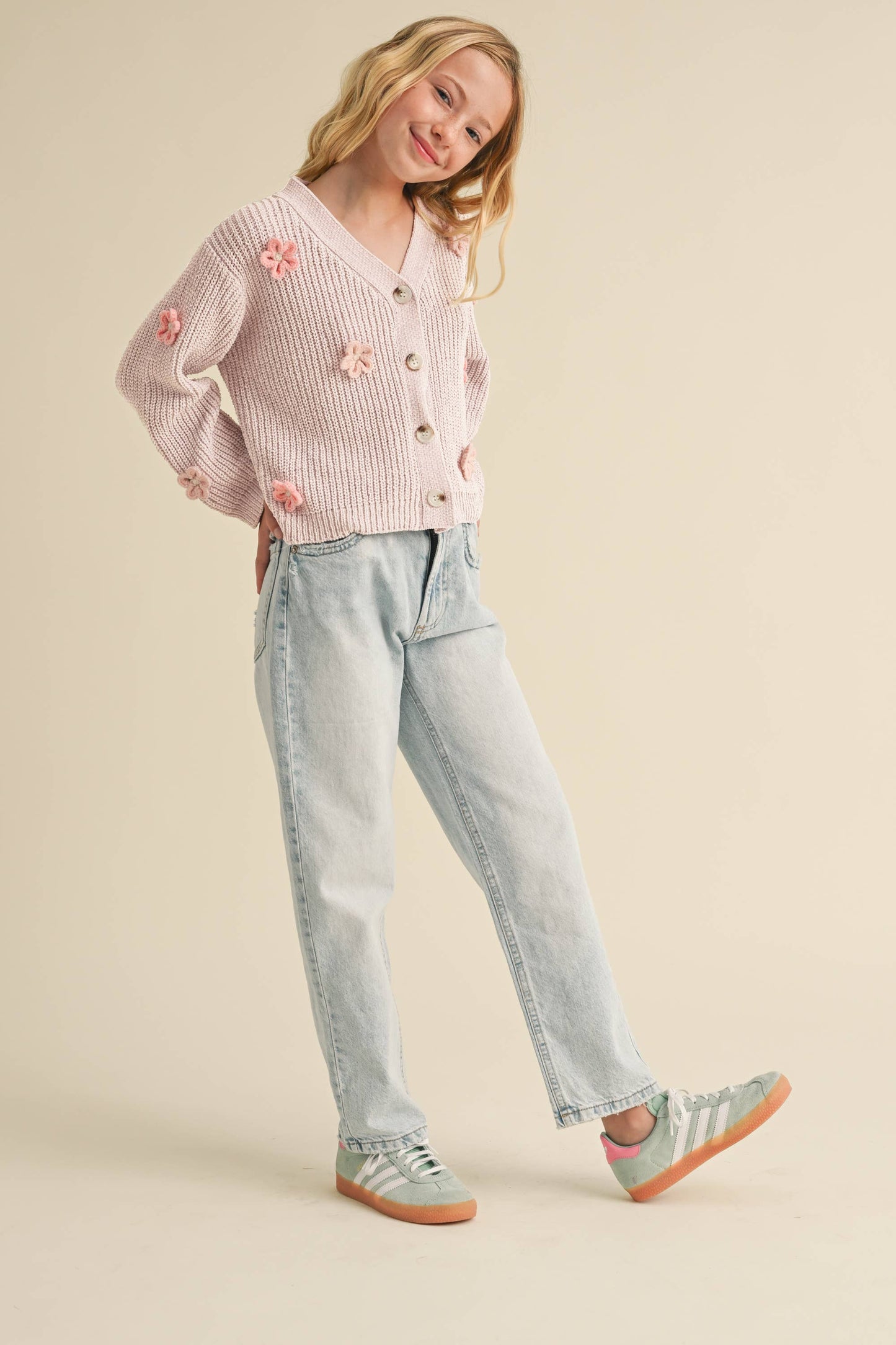 TWEEN GIRLS CARDIGAN WITH 3D CROCHET FLOW