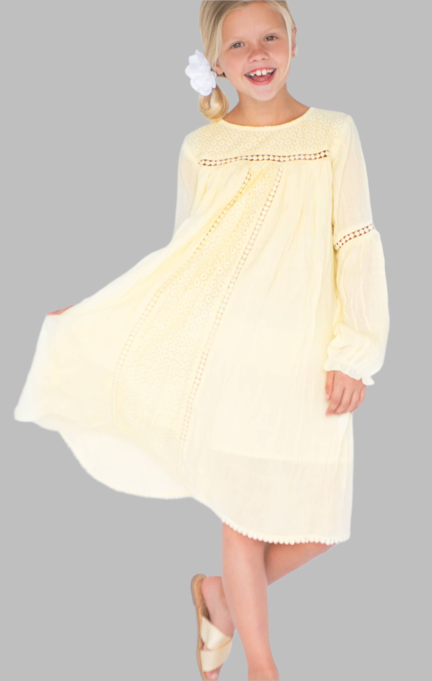 Pastel Yellow Lace & Net Detail Dress : Tween Girls:
