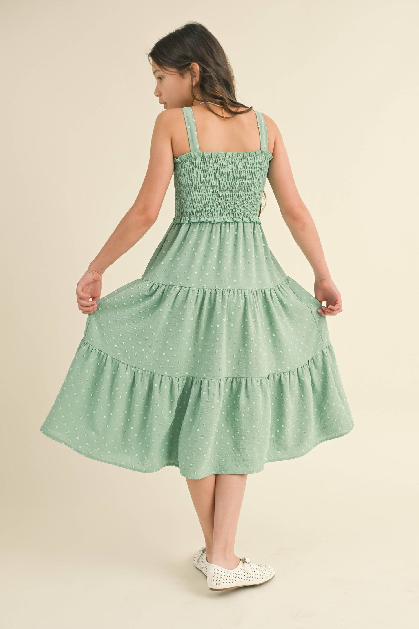 TWEEN GIRLS KIDS SMOCKED TIERED MIDI DRESS