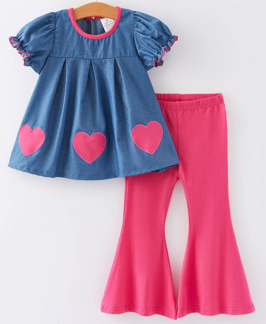 Girls Valentine's Day Heart Applique Outfits Set: