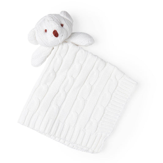 Cable Knit Bear Security Blanket: White