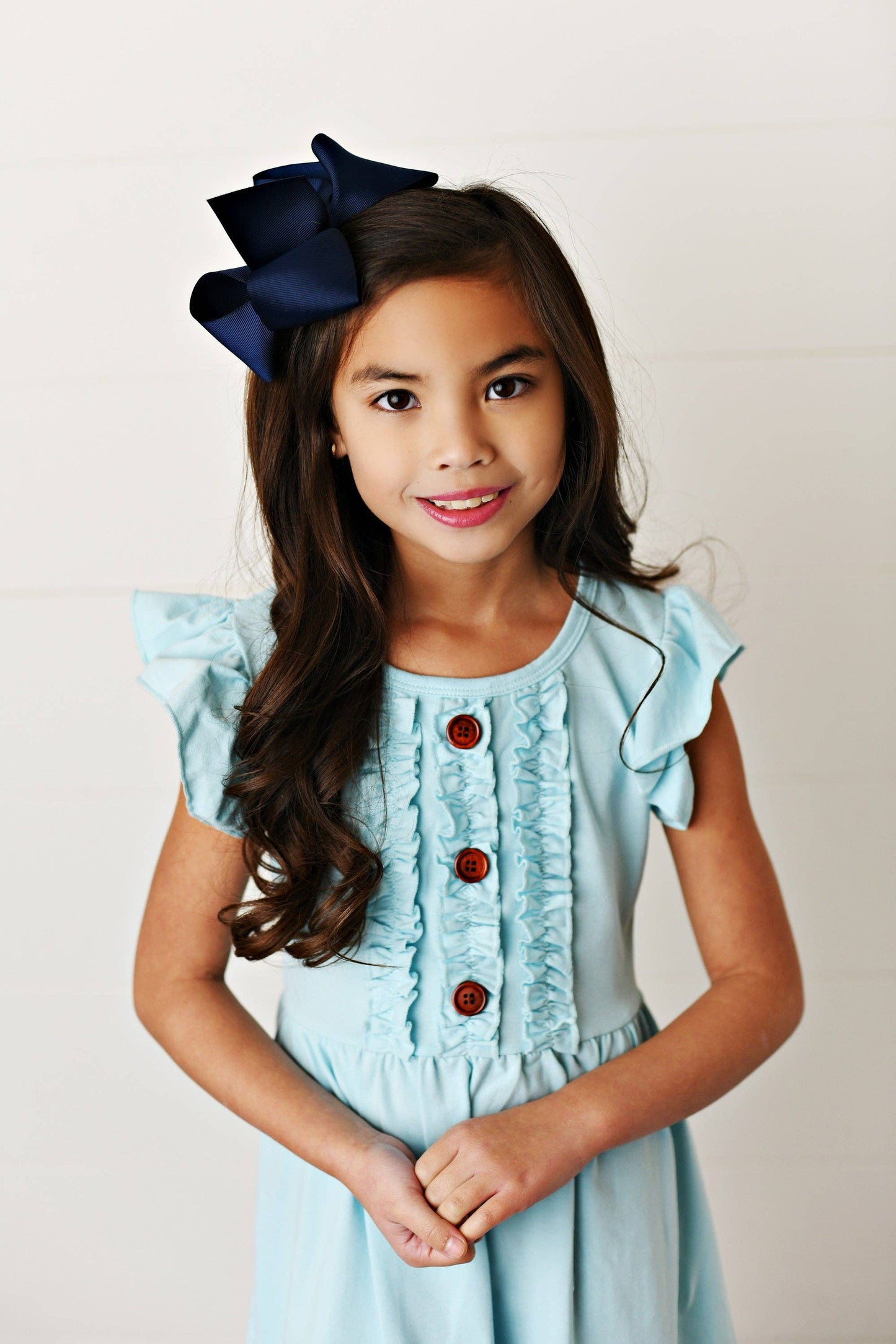 Kids Pastel Blue Ruffle Button Spring Summer Dress: 7/8