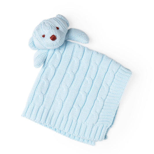 Cable Knit Bear Security Blanket: Blue