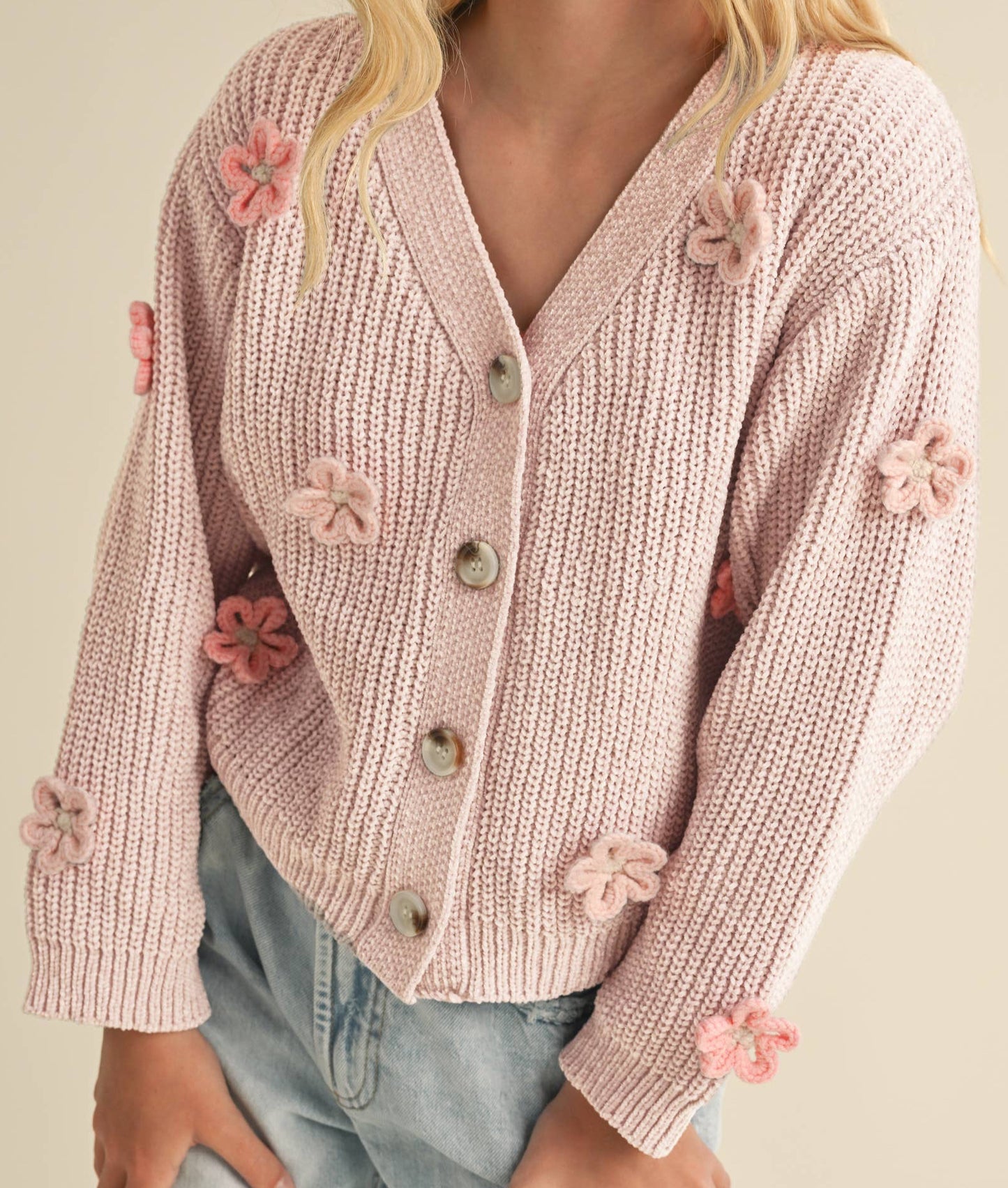 TWEEN GIRLS CARDIGAN WITH 3D CROCHET FLOW