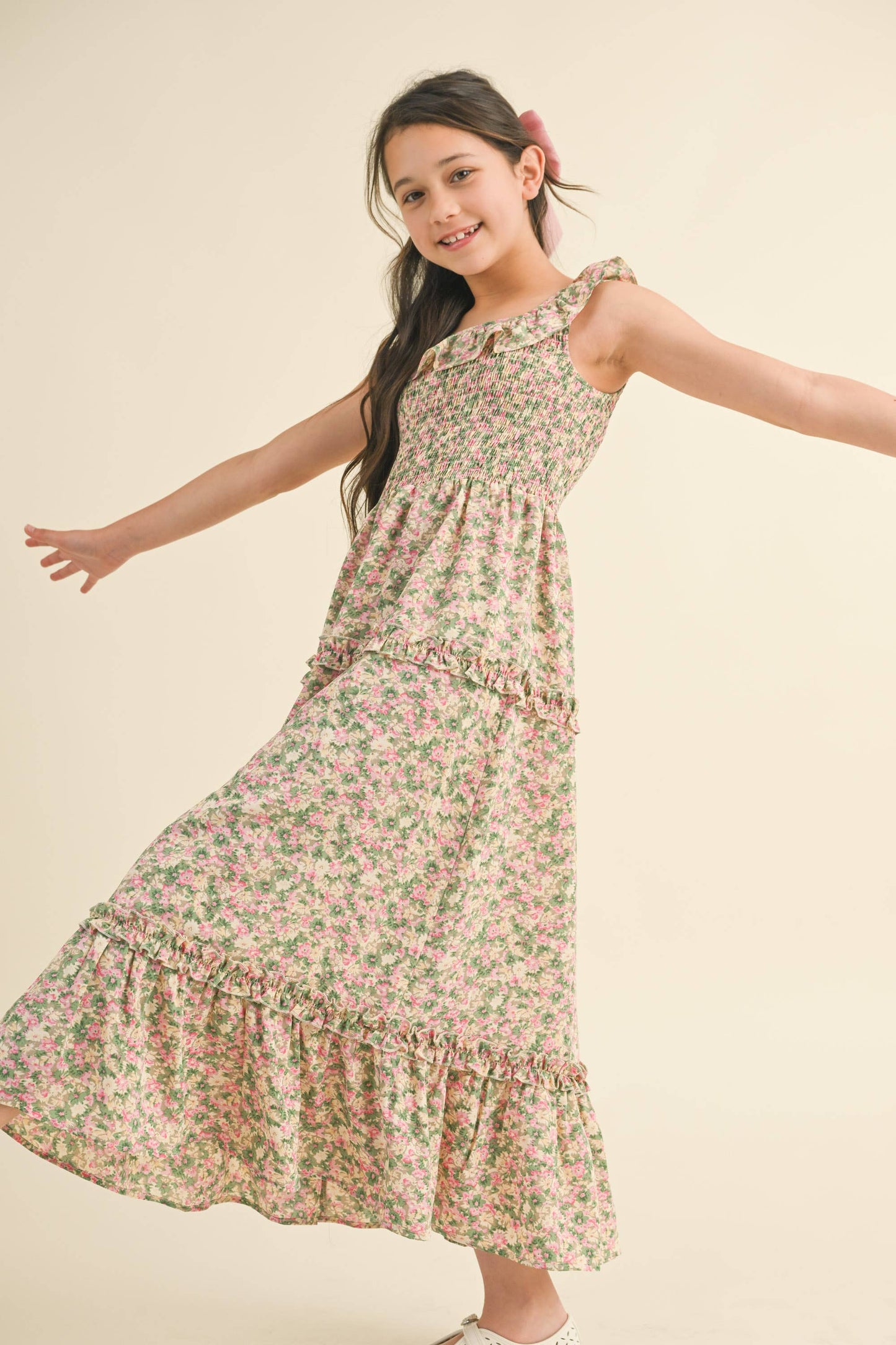 TWEEN GIRLS RUFFLE SMOCKED MAXI DRESS