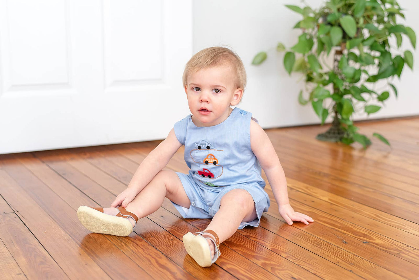 Blue Car Race Track Embroidery Shortalls: