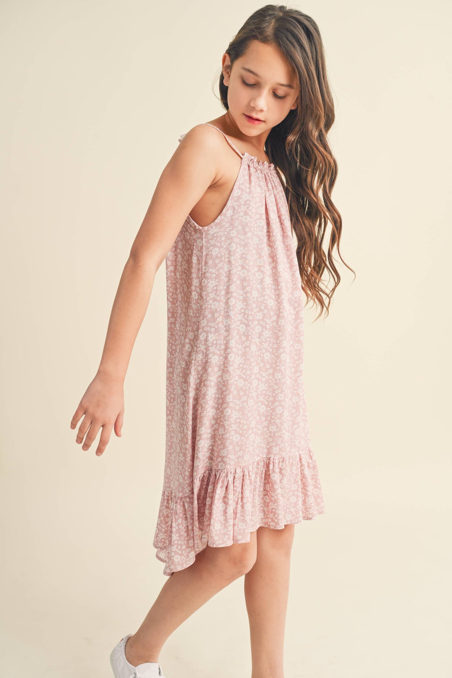 TWEEN GIRLS HALTER FLOUNCE DRESS BLUSH OFF WHITE
