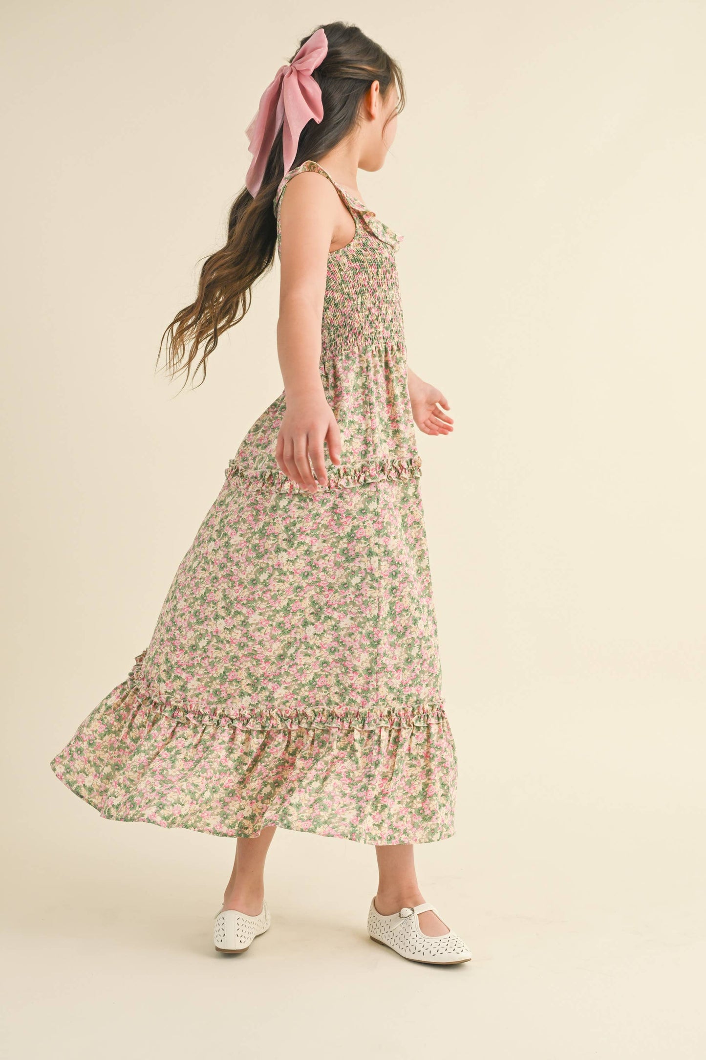 TWEEN GIRLS RUFFLE SMOCKED MAXI DRESS