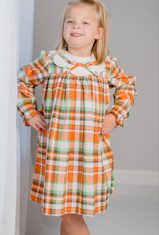 Autumn Plaid Scalloped Classic Bishop Collar Dress