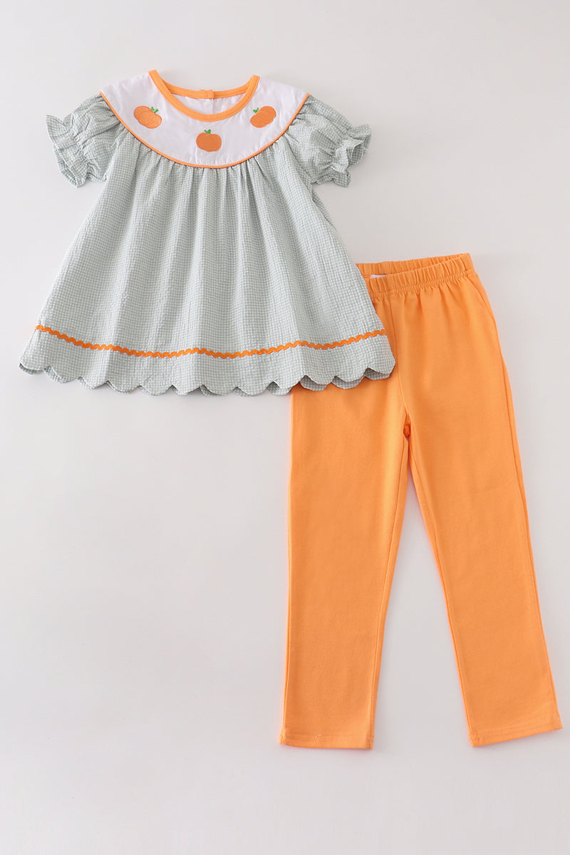 PREMIUM GREEN PUMPKIN EMBROIDERY GIRL SET