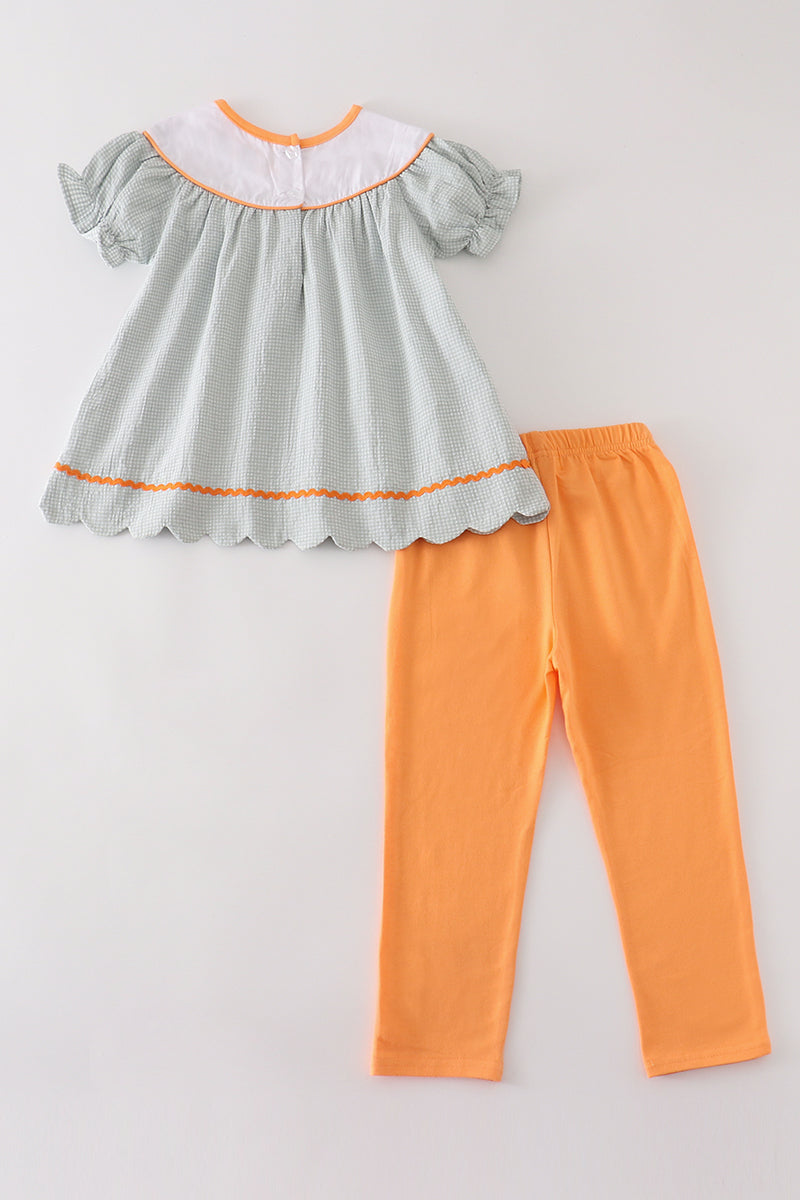 PREMIUM GREEN PUMPKIN EMBROIDERY GIRL SET