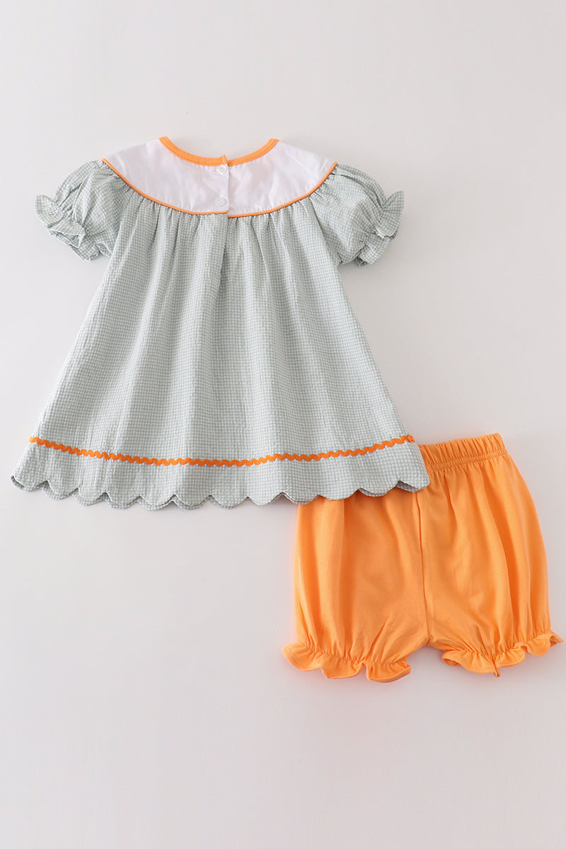PREMIUM GREEN PUMPKIN EMBROIDERY GIRL SET