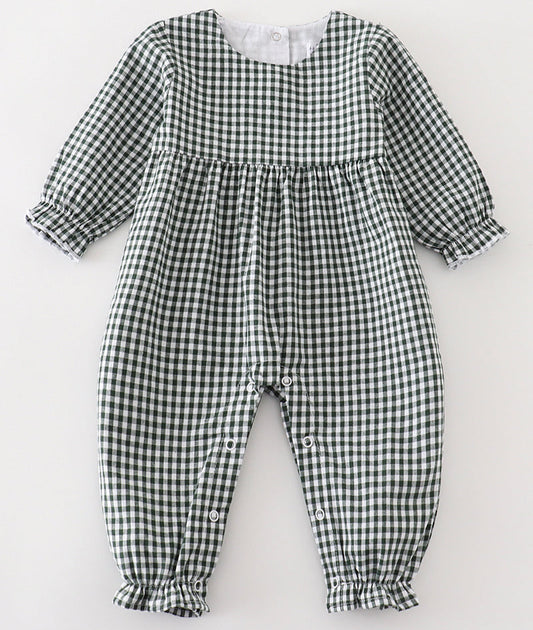 GREEN GINGHAM GIRL ROMPER *Perfect for Monogram*