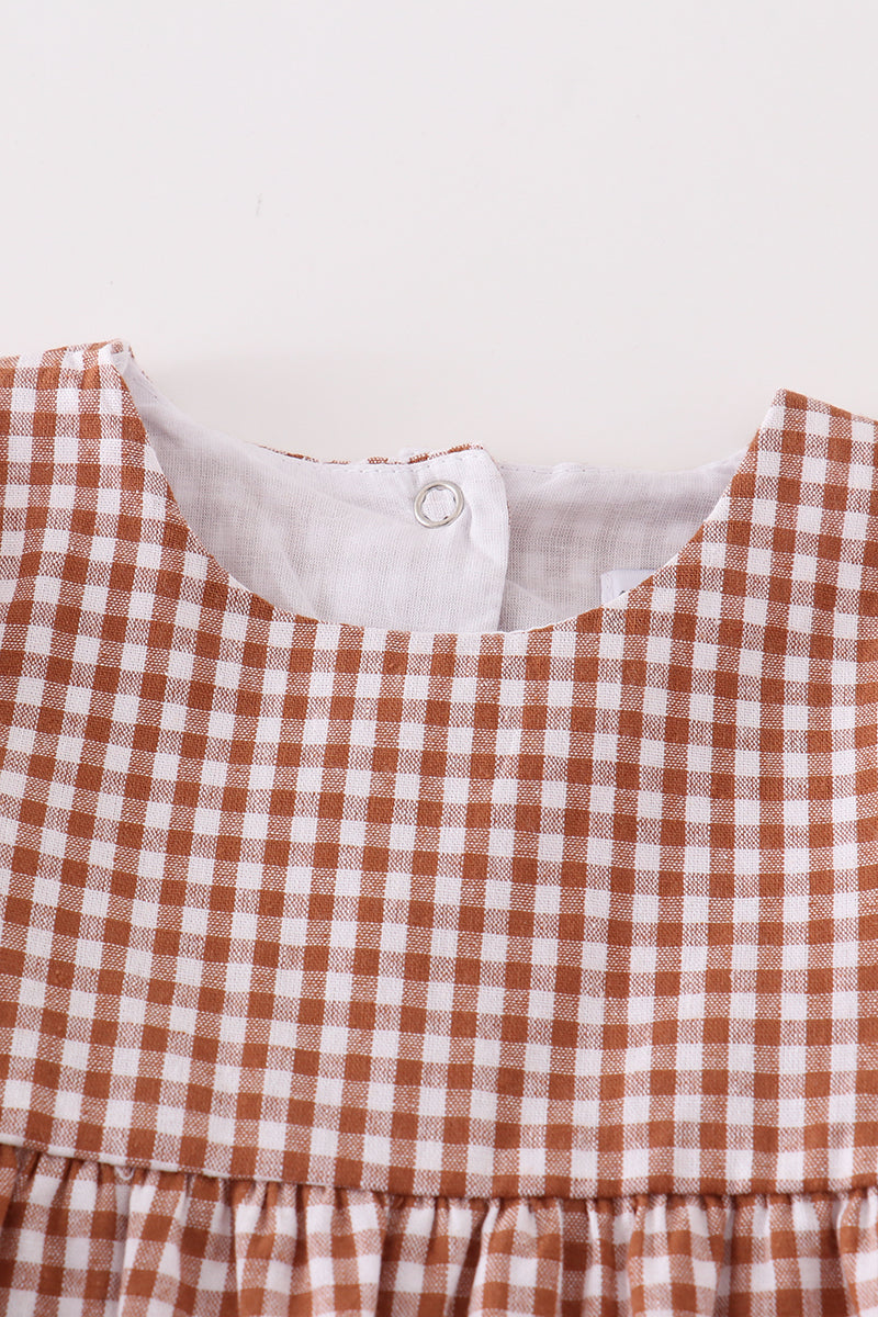 CARAMEL GINGHAM GIRL ROMPER *Perfect for Monogram*