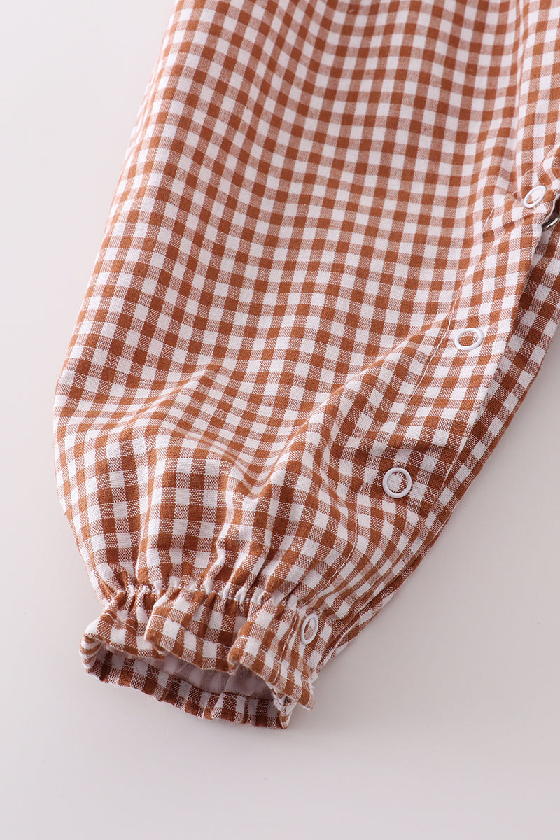 CARAMEL GINGHAM GIRL ROMPER *Perfect for Monogram*