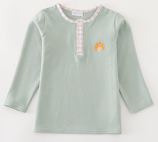 GREEN TURKEY EMBROIDERY BOY TOP