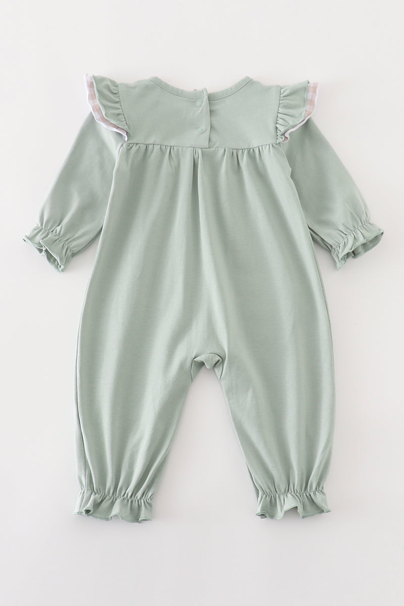 GREEN TURKEY EMBROIDERY GIRL ROMPER
