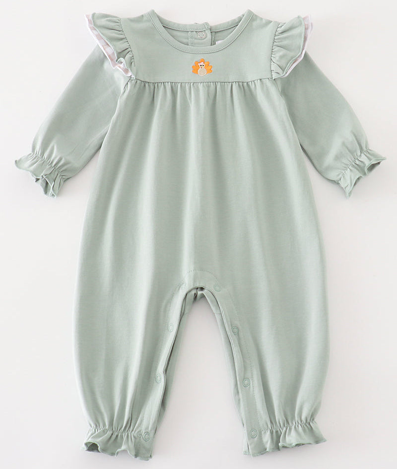GREEN TURKEY EMBROIDERY GIRL ROMPER