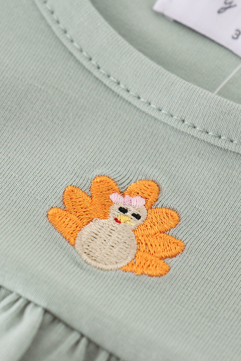 GREEN TURKEY EMBROIDERY GIRL ROMPER