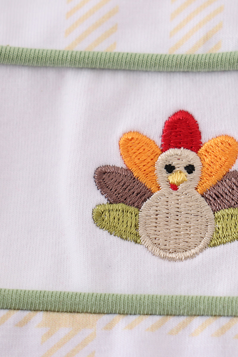 PREMIUM GREEN TURKEY EMBROIDERY PLAID GIRL BUBBLE
