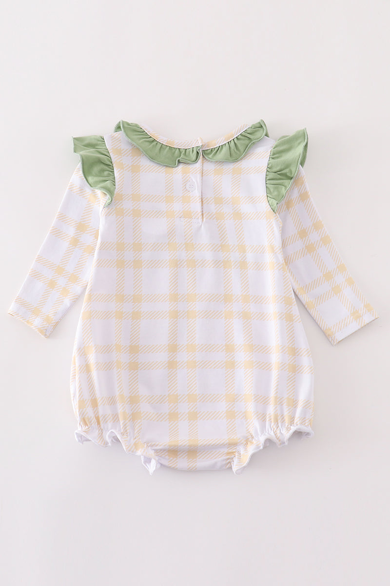 PREMIUM GREEN TURKEY EMBROIDERY PLAID GIRL BUBBLE