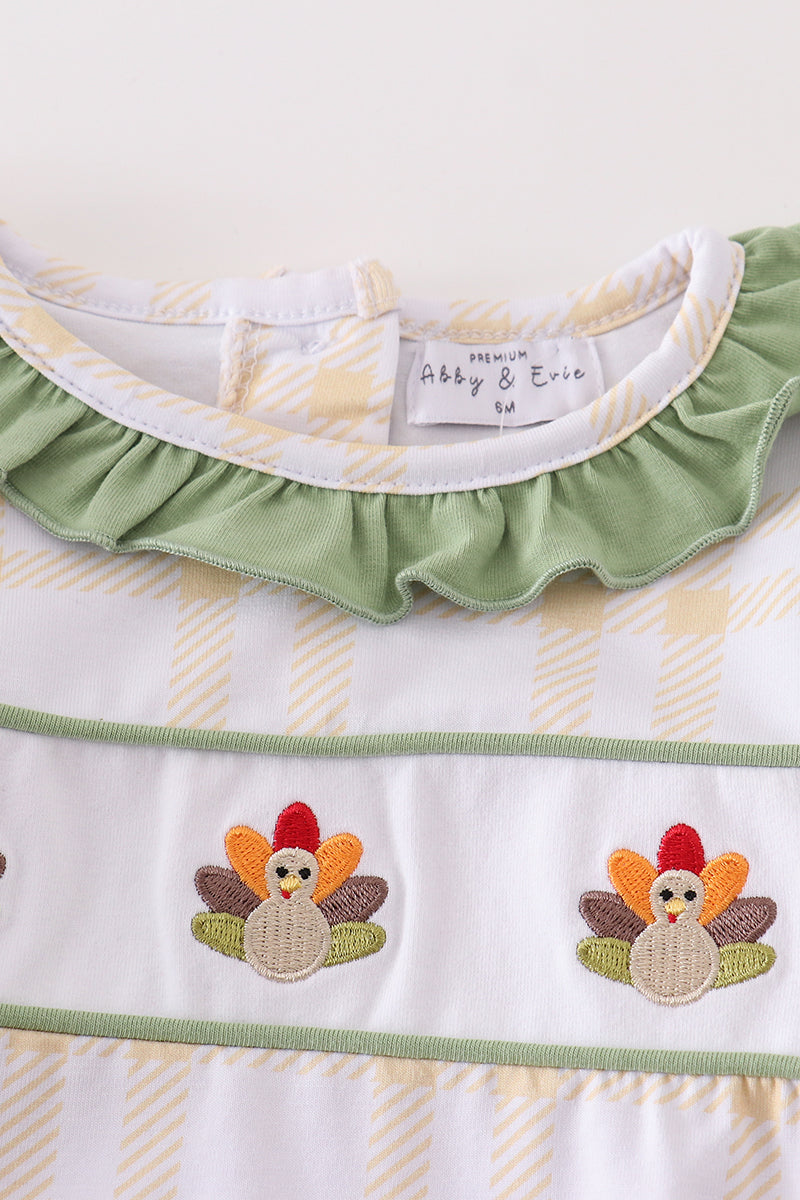 PREMIUM GREEN TURKEY EMBROIDERY PLAID GIRL BUBBLE